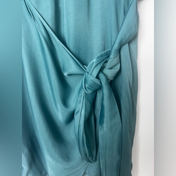 ZARA Women's Small Sea Green Satin Effect Faux Wrap Party Cocktail Mini Dress - Picture 10 of 14